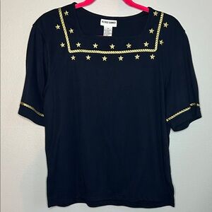 Alfred Dunner Navy Short-Sleeve Top with Gold Star Trim